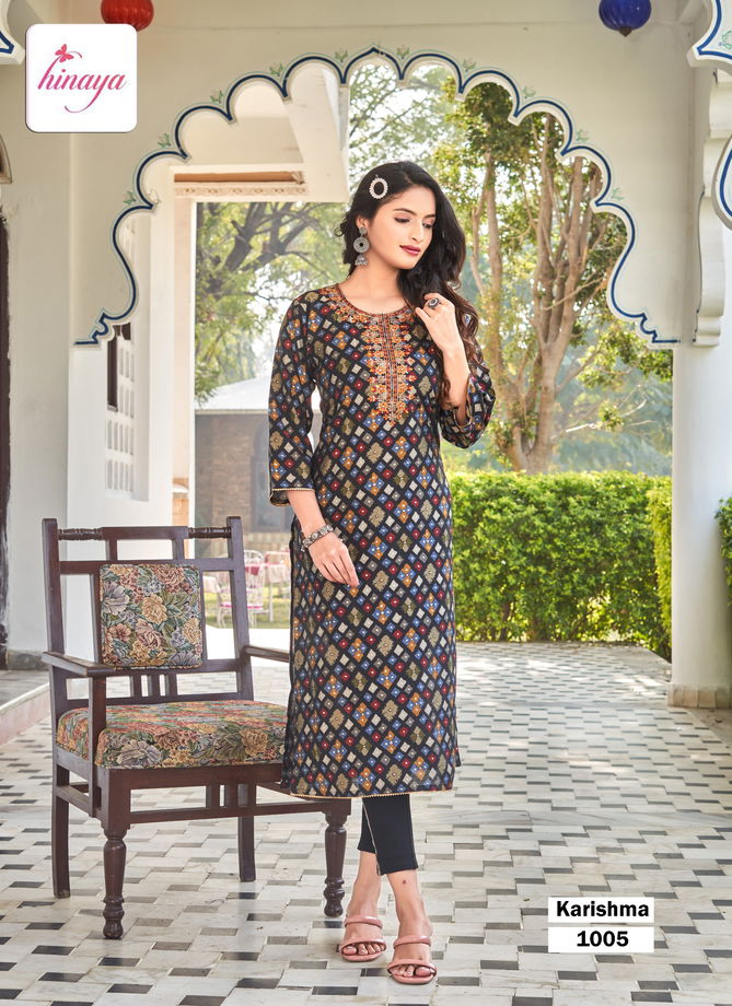 Karishma By Hinaya Modal Foil Printed Kurtis Wholesale Clothing Suppliers In India